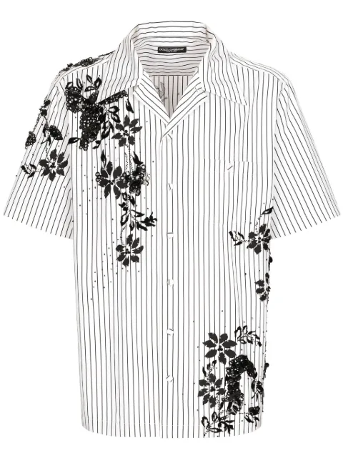 Dolce & Gabbana floral-print striped shirt White G5JH9ZGH586