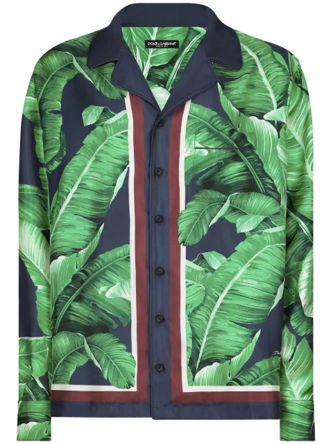 Dolce & Gabbana leaf-print silk shirt Green G5IF1THI1QA
