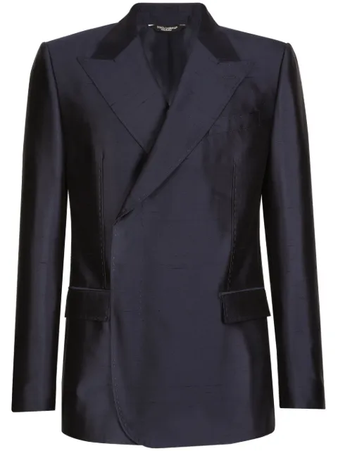 Dolce & Gabbana double-breasted silk suit jacket Blue G2TB6TFU1Y0