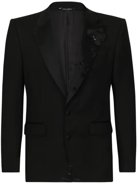 Dolce & Gabbana floral-appliqué single-breasted suit Black G2PQ4ZGH907