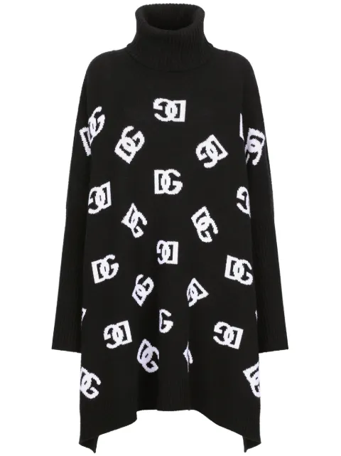 Dolce & Gabbana logo-jacquard roll-neck poncho Black FXV08TJCVS2