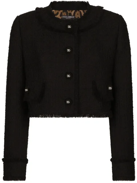 Dolce & Gabbana DG-buttons cropped tweed jacket Black F26X8TFMMHN