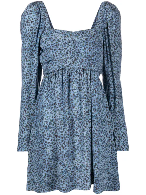 GANNI daisy-print crepe minidress Blue F7900