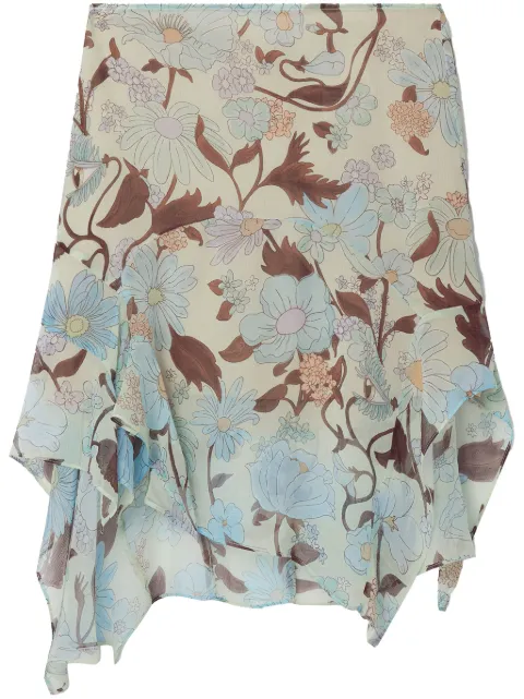 Stella McCartney Lady Garden-print silk chiffon skirt Blue 6300933DS200