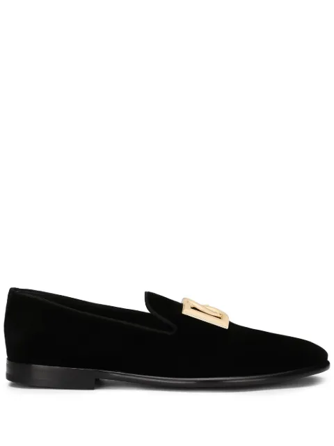 Dolce & Gabbana logo-plaque velvet slippers Black A50605A6808