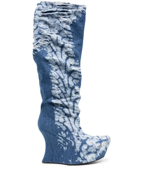 Masha Popova 120mm denim knee-high boots Blue MPAW23704