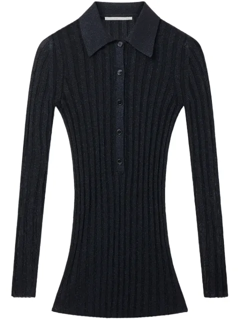 Stella McCartney lurex ribbed-knit polo top Blue 6K06133S2461