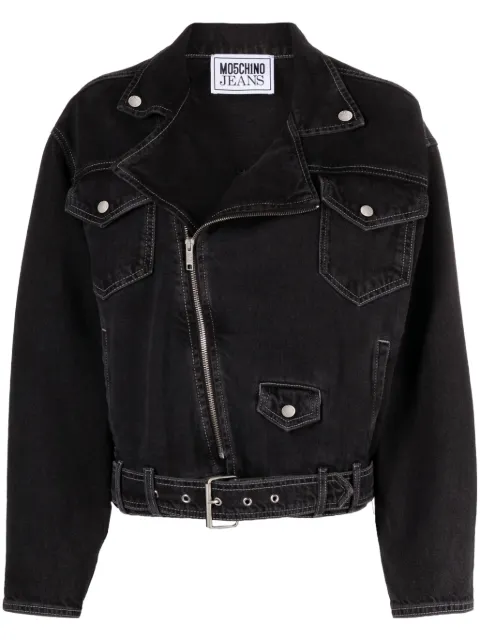 MOSCHINO JEANS belted denim biker jacket Black J06043237