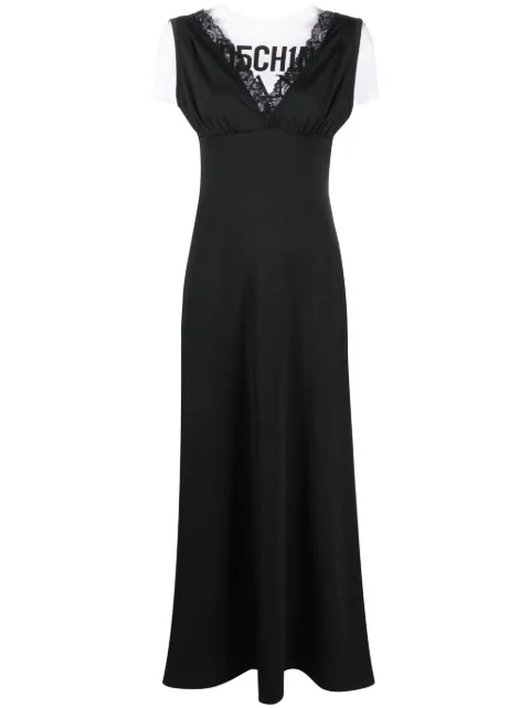 MOSCHINO JEANS logo-print layered maxi dress Black A04123267
