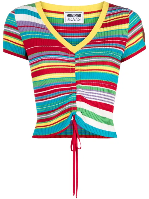 MOSCHINO JEANS stripe-pattern V-neck top Red A09163213