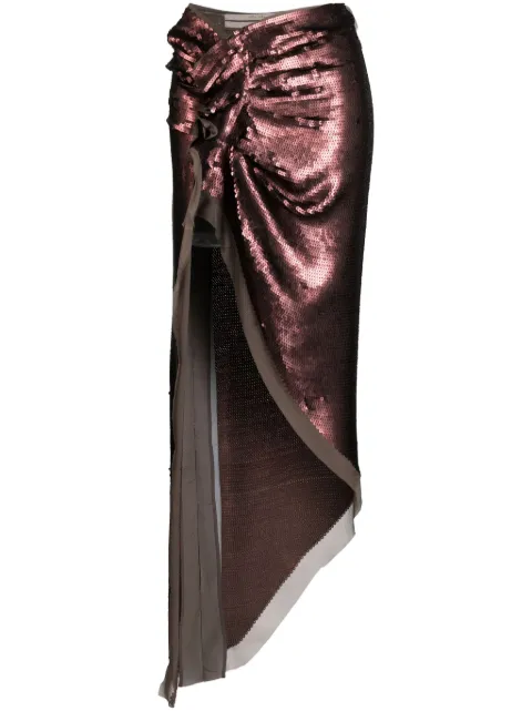 Rick Owens Edfu asymmetric sequinned maxi skirt Brown RO02C1372SEM1