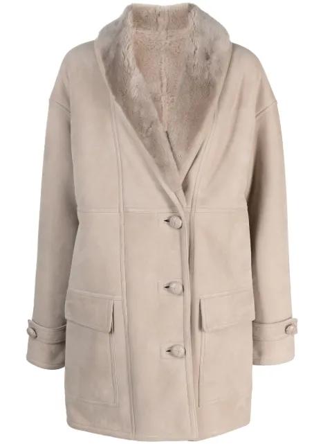 Liska shearling-collar single-breasted coat Neutrals FG1442S