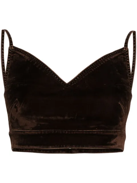 LOEWE V-neck velour cropped top Brown S540Y12X01