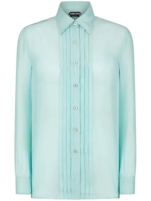 TOM FORD plissé-detail silk shirt Blue CA3254FAX1133