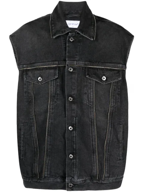 Off-White zip-embellished denim gilet Grey OMYR001F23DEN0020900