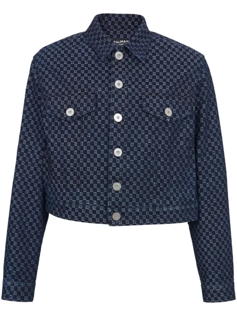 Balmain monogram-jacquard denim jacket Blue BH0TC275DD80