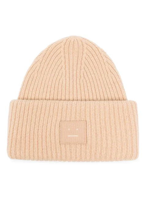 Acne Studios face-patch ribbed-knit beanie Neutrals C40135