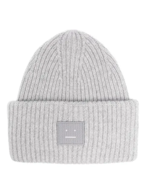 Acne Studios logo-appliqué wool beanie Grey C40135