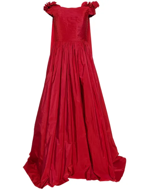 Elie Saab cape-effect taffeta gown Red 15657
