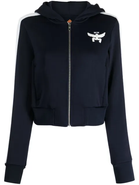 MCM Essential logo-embroidered terry hoodie Blue MFJESBC01
