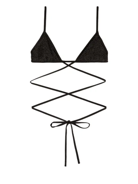 Palm Angels lurex criss-cross bikini top Black PWFH011S24FAB0011076
