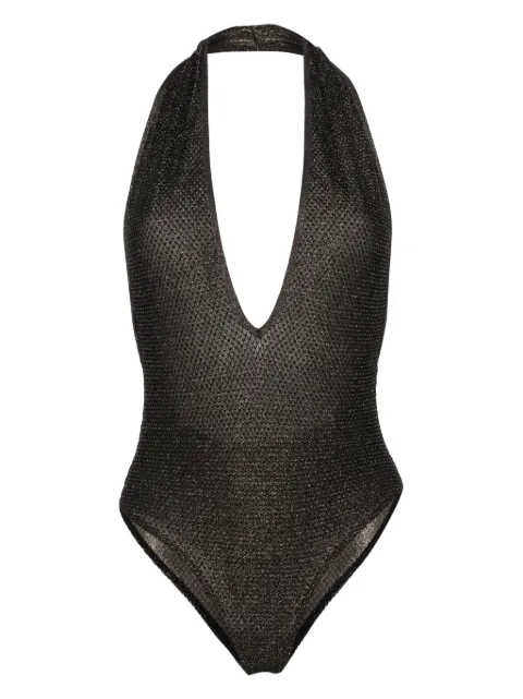 Palm Angels lurex V-neck swimsuit Black PWFC008S24FAB001