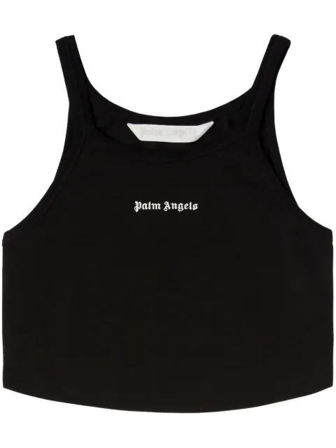 Palm Angels logo-print cropped tank top Black PWAD060S24FAB0021003