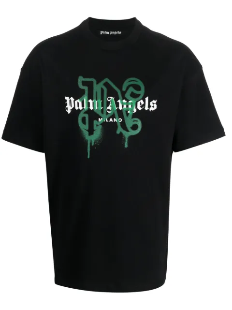 Palm Angels Milano monogram-print T-shirt Black PMAA001C99JER0281055