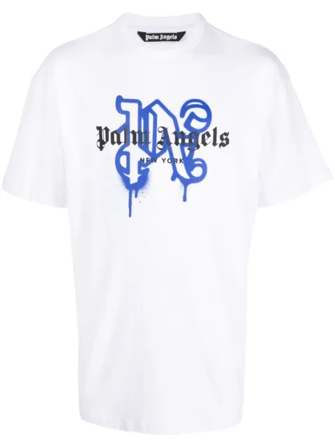 Palm Angels New York monogram-print T-shirt White PMAA001C99JER0260145