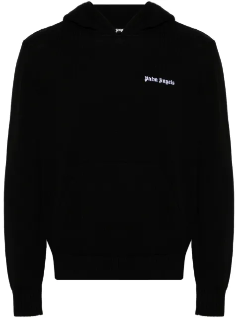 Palm Angels logo-embroidered knitted hoodie Black PMHU009S24KNI0011003