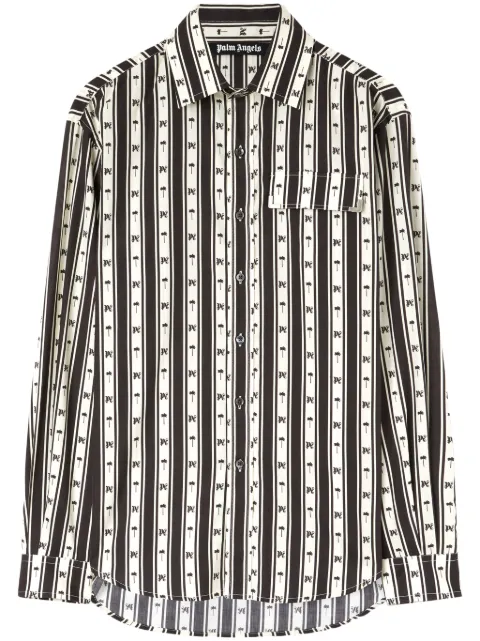 Palm Angels Palm tree striped shirt Black PMGE032S24FAB0020310