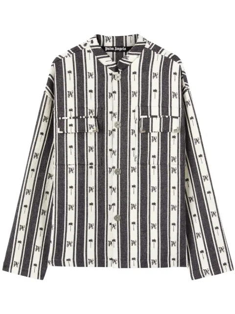 Palm Angels monogram-print striped overshirt Black PMES027S24FAB0010310