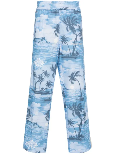 Palm Angels island-print straight-leg trousers Blue PMCJ021S24FAB0014903