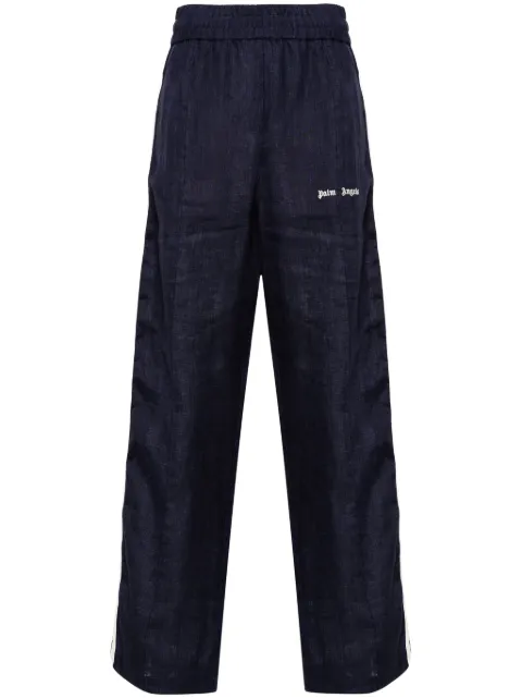 Palm Angels logo-print linen track pants Blue PMCJ021S24FAB003