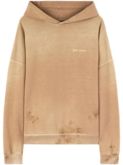 Palm Angels logo-embroidered linen-blend hoodie Brown PMBB153S24FLE0026464
