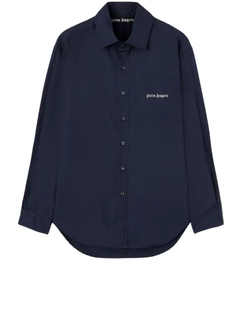 Palm Angels logo-embroidered cotton shirt Blue PMGE024S24FAB0014603