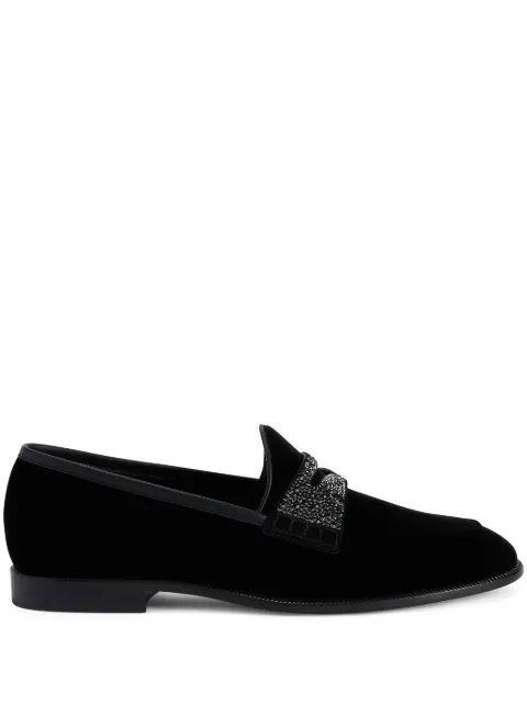 Giuseppe Zanotti Ermy rhinestone-detail velvet loafers Black EU40000A001
