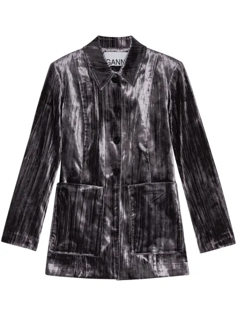 GANNI striped velvet-finish blazer Black F8805