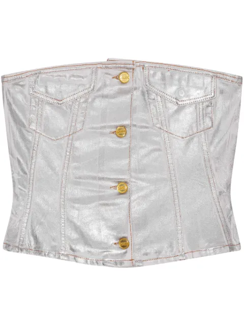 GANNI foiled-finish organic-cotton denim top Silver J1379