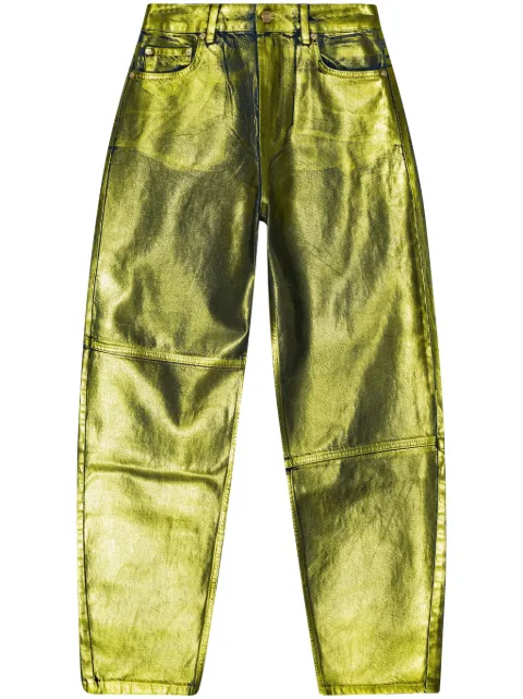 GANNI Stary foiled tapered jeans Green J1377