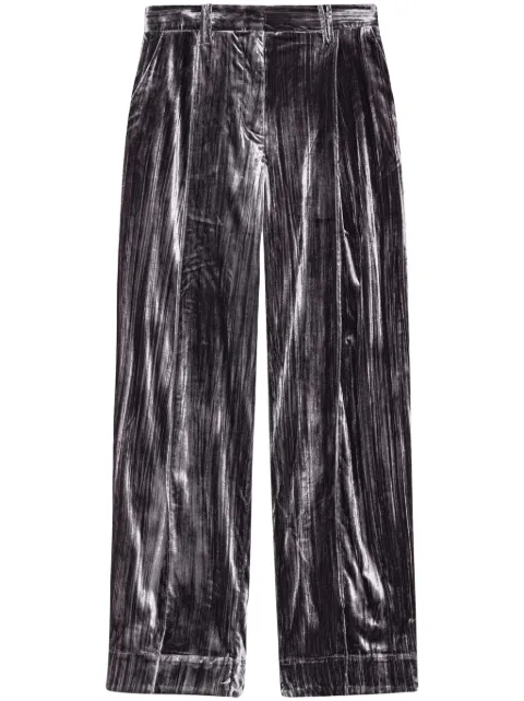 GANNI striped velvet-finish straight-leg trousers Black F8806