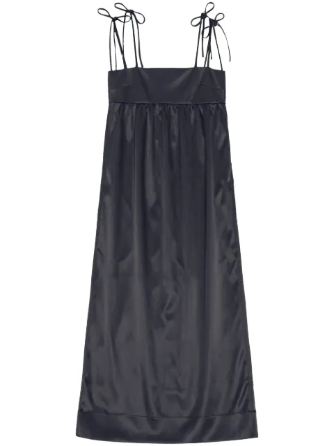 GANNI sleeveless satin maxi dress Black F8582