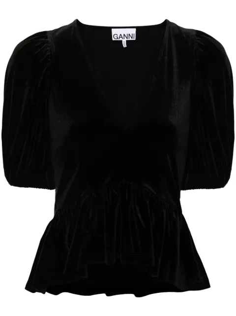 GANNI V-neck velvet blouse Black T3835