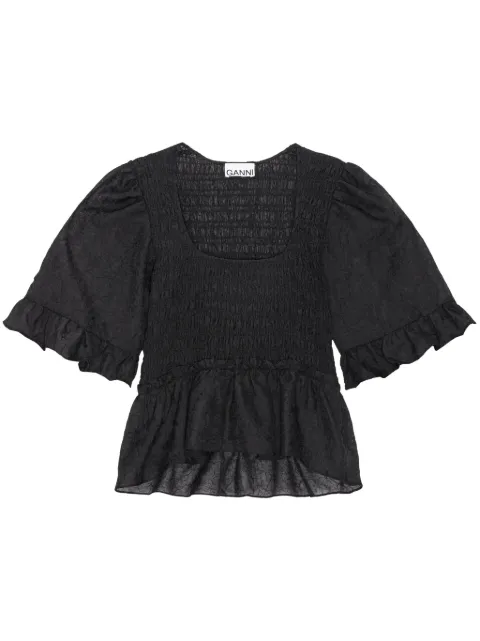 GANNI Crinkled Georgette Smock Blouse Black F8611