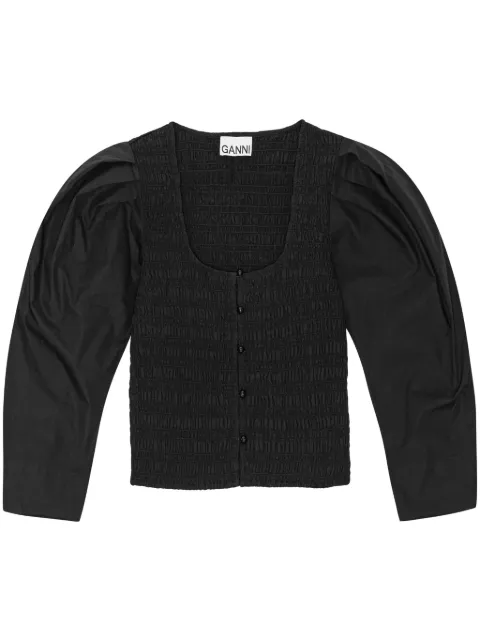 GANNI U-neck cropped organic-cotton blouse Black F8797