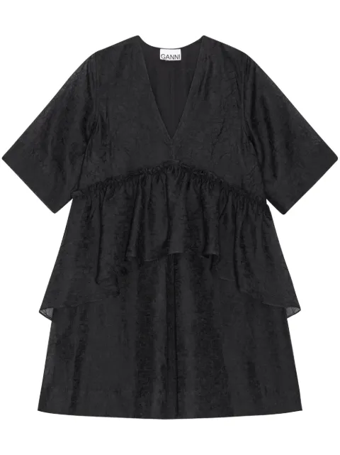 GANNI crinkled georgette minidress Black F8613099