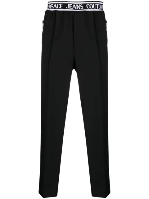Versace Jeans Couture logo-waistband slim-cut trousers Black 76GAA109N0309