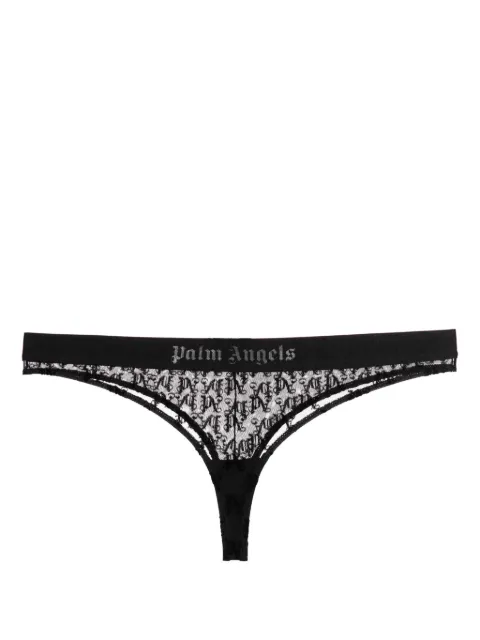 Palm Angels monogram-motif lace thong Black PWUF008S24FAB0011010