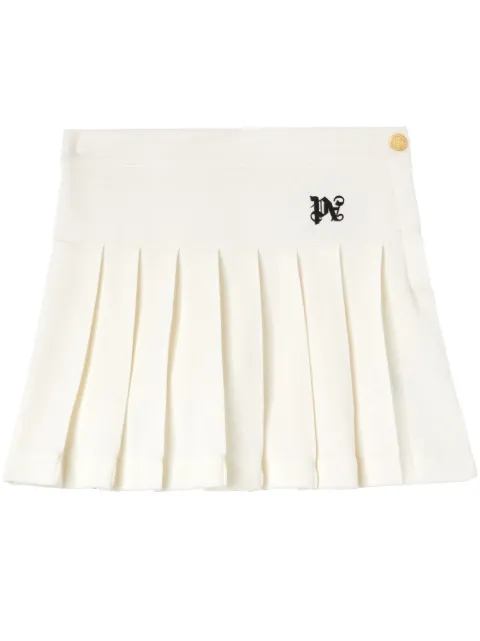 Palm Angels monogram-embroidered pleated miniskirt White PWCC070S24FAB001