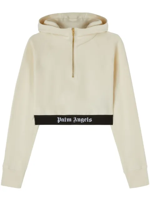 Palm Angels logo-tape cropped hoodie Neutrals PWBB062S24FLE0010310